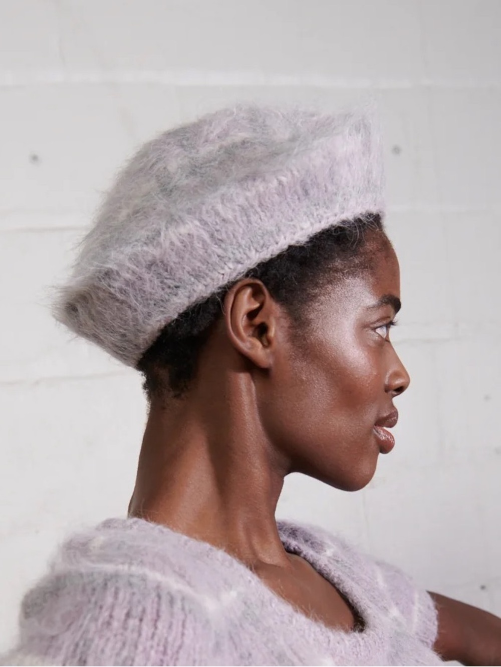 Stanley Fuzzy Knit Beret in Taupe